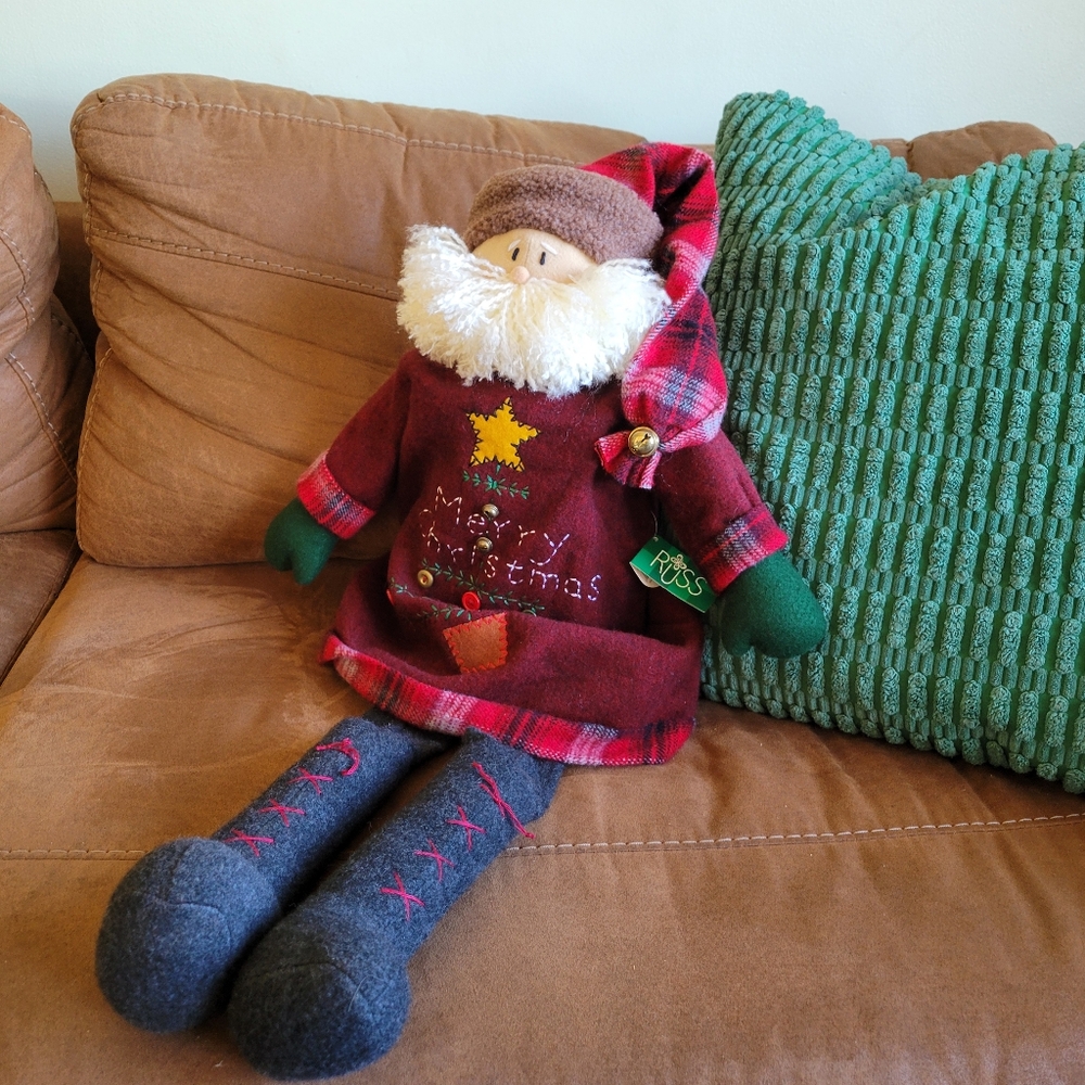 Large Russ Christmas Sampler Santa Decorative Plush Primitive Figure / Sitter - Picture 3 of 10